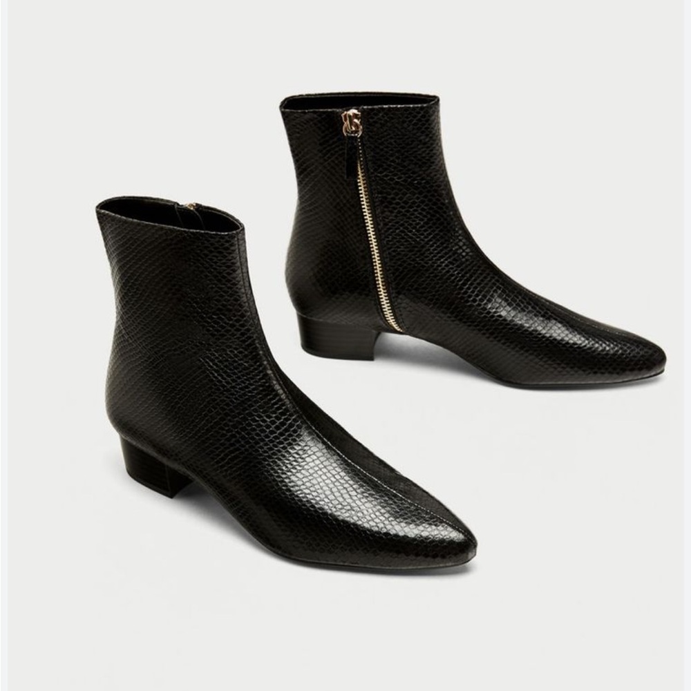 Zara Faux Snakeskin Embossed Chic Ankle Boots